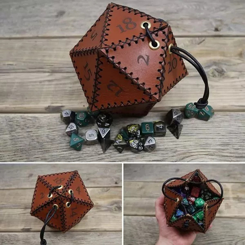 Gaming Accessories Gift Ideas - レザー D20 ダイスバッグ 多角形収納ボックス 強化された巾着 日常着用