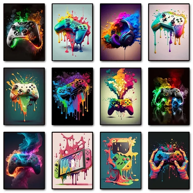 Gaming Accessories For Bedroom - カラフルなポップアートゲーマーコントローラーゲーム用壁飾りミニマリストプリントキャンバス絵画ポスター寝室用モダンな家の装飾
